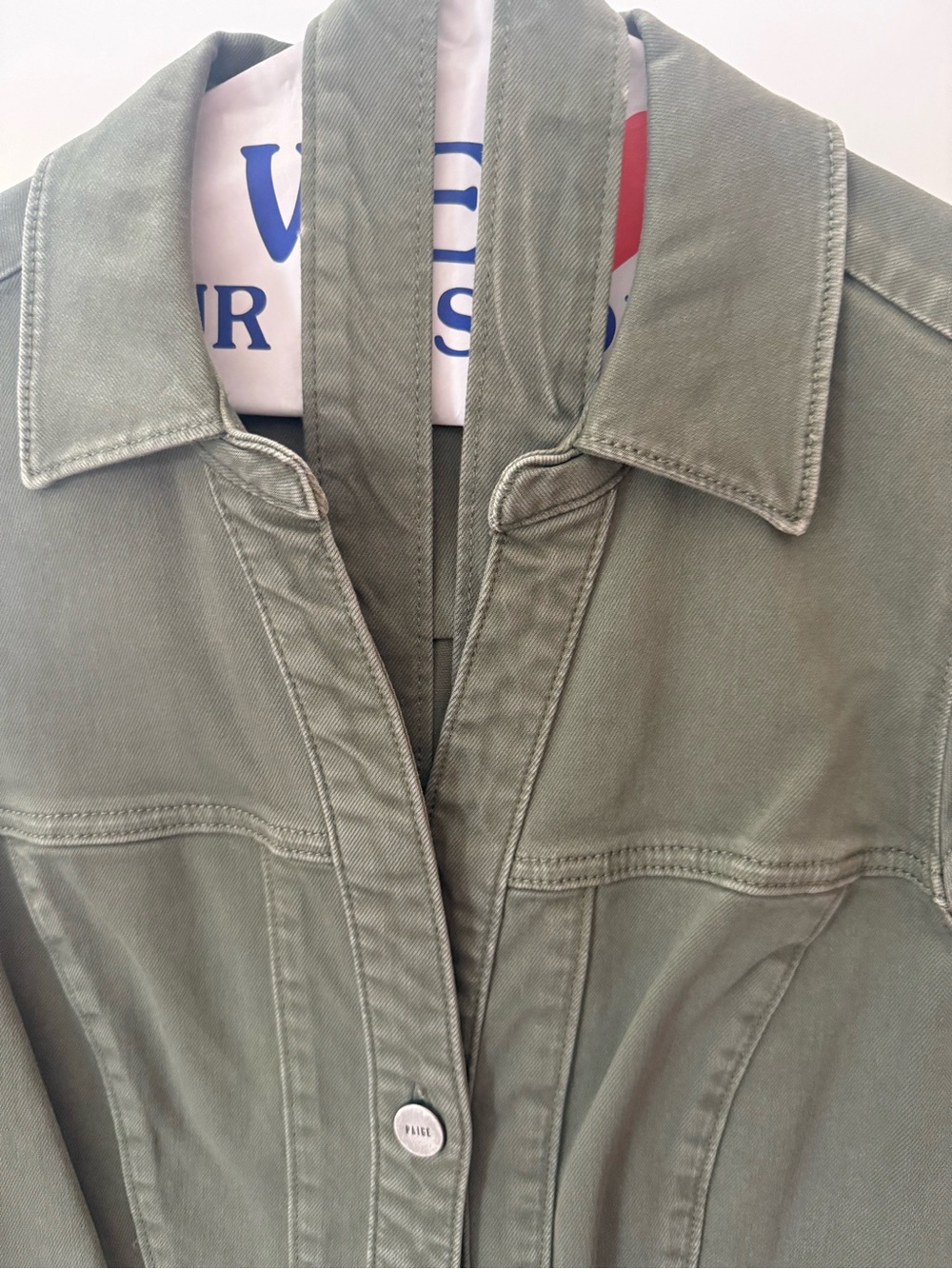 PAIGE Olive Green denim stretch Sleeveless Button-Front Belted Midi Dress - Picture 2 of 6